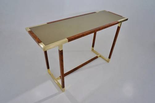 Willy Rizzo console table for Mario Sabot, brass & burl walnut, 1970`s ca, Italian